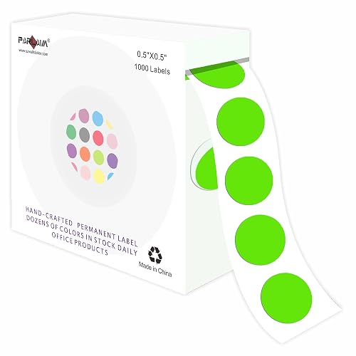 PARLAIM 1/2 Inch Round Permanent Adhesive Color-Code Dot Stickers,1000 Stickers Roll dots Label Dispenser Box Green Circle Stickers Labels (Light Green)