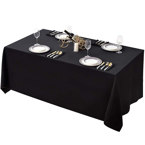 Surmente 90x132 Inch Tablecloth for 6 Foot Rectangle Tables | Dining Table Cover Protector, Reusable Polyester Fabric, Black Tablecloth Rectangle for Wedding, Banquets,Restaurant