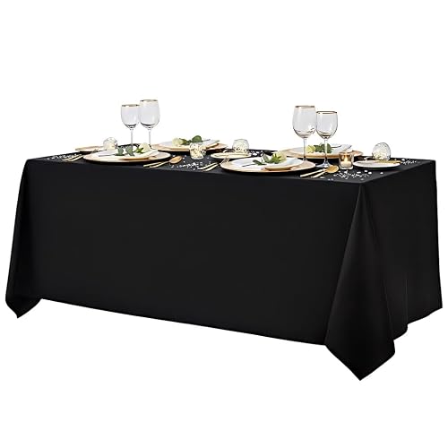 Surmente 90x156 Inch Black Tablecloth for 8 Foot Rectangle Tables | Dining Table Cover Protector, Wrinkle Free, Washable Polyester Fabric, 8ft Table Cloth for Wedding, Banquet, Restaurant