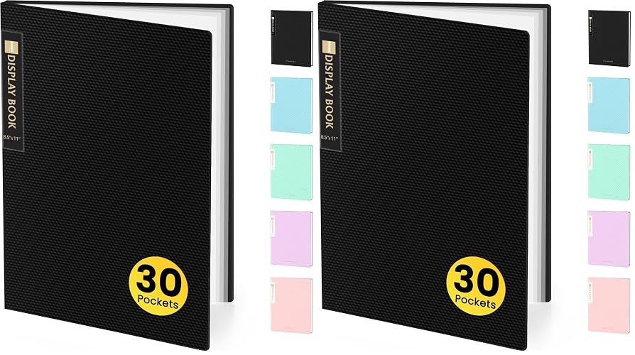 Sooez Binder with Plastic Sleeves 30-Pocket, Displays 60 Pages, 8.5"x11" (Pack of 2)