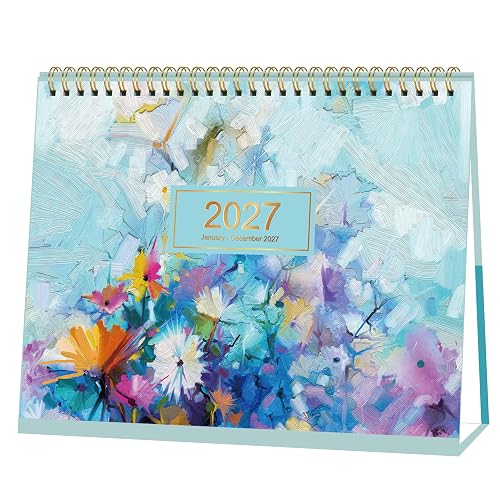 2027 Desk Calendar - Standing Flip Desktop Calendar 2027 | Jan. 2027 - Dec. 2027, 9.8" x 8.3", Desktop Calendar, Memoranda Lined Pages with Thick Paper, Strong Twin-Wire Binding
