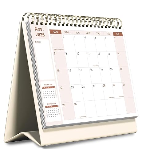 Desk Calendar 2027 - January 2027 until June 2028 - Beautiful Small Flip Desktop Calendar for Easy Organizing, 6" x 8", Pink