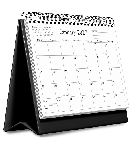 Desk Calendar 2027 - Runs January 2027 until June 2028 - Beautiful Small Flip Desktop Calendar for Easy Organizing, 6" x 8", Black