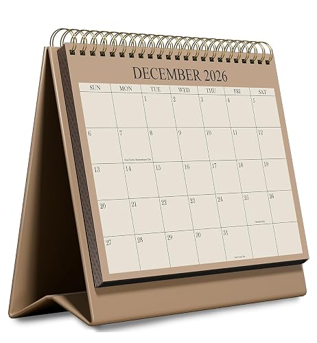 Desk Calendar 2027 - Runs January 2027 until June 2028 - Beautiful Small Flip Desktop Calendar for Easy Organizing, 6" x 8",Beige