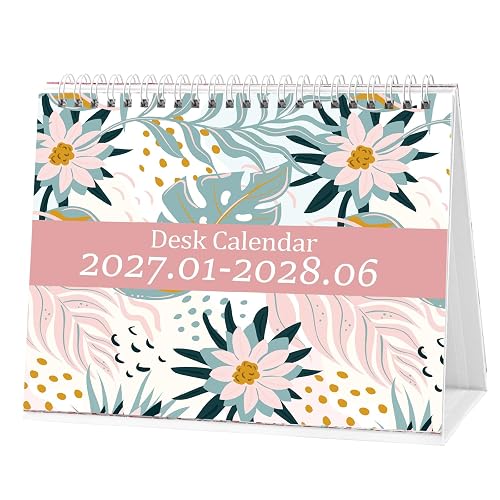 Small Desk Calendar 2027-2028, Desktop Calendar Jan. 2026-Jun.2027 | 18 Months Standing Flip Desk Calendar with Stickers, US Holidays Marked Desktop Planner for Easy Organizing (7" x 8.5")