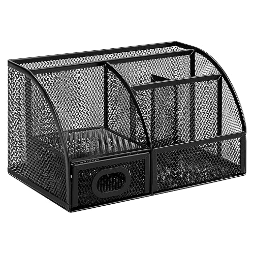 Amazon Basics Mesh Pen Holder and Desktop Desk Organizer, Office Caddy Storage for Writing Utensils, 9.1 x 5.9 x 5.5 inches, Black