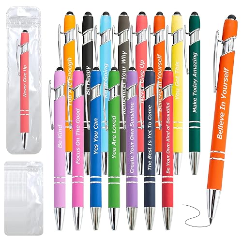 LUAVIARU 100 Piece Inspirational Pens Kit with Stylus Tip & Sayings – 50 Motivational Pen + 50 Individual Bags – Uplifting Quote & Positive Ideas – For Teachers, Office, School, Meetings, Team Events