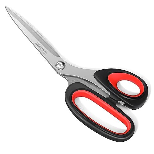 iBayam All Purpose Heavy Duty Scissors for Office, School, Craft, Scrapbook, Vision Board, (1, Red+Black, sewing scissors)