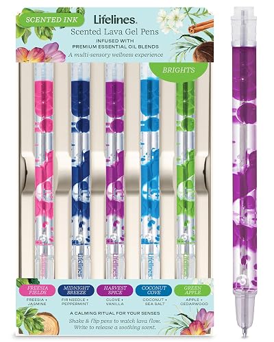 Lifelines Scented Lava Gel Pen Set, 5 Brights Multi-Color Pack, 0.5mm | Flowing Lava Bubbles - Mesmerizing Visual Experience - Infused with Essential Oils