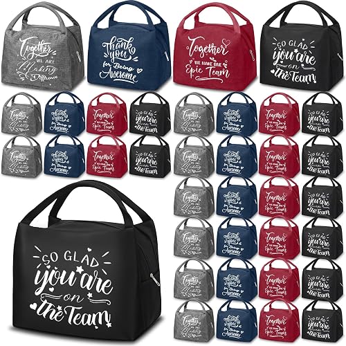 SilTriangle 36 Pcs Employee Appreciation Gifts Bulk Insulated Lunch Bag | Waterproof Leakproof Totes for Staff Coworkers, 4 Designs Multicolor, Insulated Cooler Office Team Thank You Men Women