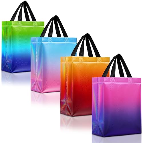 Nush Nush 12-Pack Medium Gradient Gift Bags with Handles, 4-Design Mix | 8 x 4 x 10-inch reusable ombre bags in four different gradient designs for birthdays, baby showers, parties and celebrations