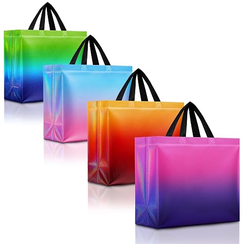 Nush Nush 12-Pack Large Gradient Gift Bags with Handles, 4-Design Mix | 13 x 5 x 11-inch reusable ombre bags in four different gradient designs for birthdays, baby showers, parties and celebrations