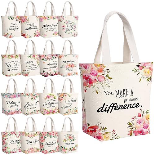 Sadnyy 16 Pcs Canvas Tote Bags Inspirational Gifts for Women Teachers | Bulk Set with Positive Quotes, CNA Week, Teacher Appreciation, Graduation Gifts, Daily Tote for Work and School Use