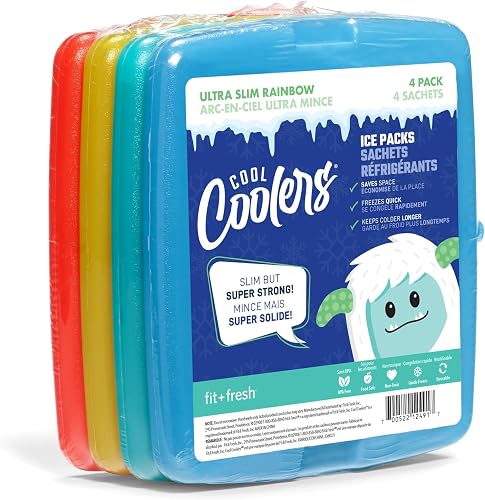 Cool Coolers By Fit & Fresh Slim Ice Packs,Quick Freeze Space Saving Reusable Ice Packs for Lunch Boxes or Coolers, Multi Colored (48 Pack)