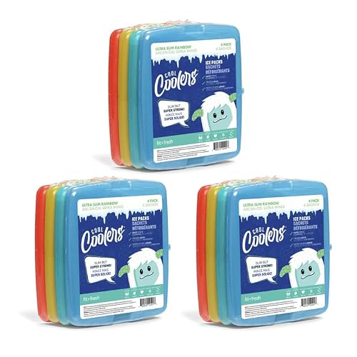 Cool Coolers by Fit & Fresh Reusable Slim Ice Packs For Lunch Bags, 12pk | Long-Lasting Powerful Freeze, Space Saving, BPA-Free, Freezer Packs for Coolers, Lunch Boxes, Camping & Travel