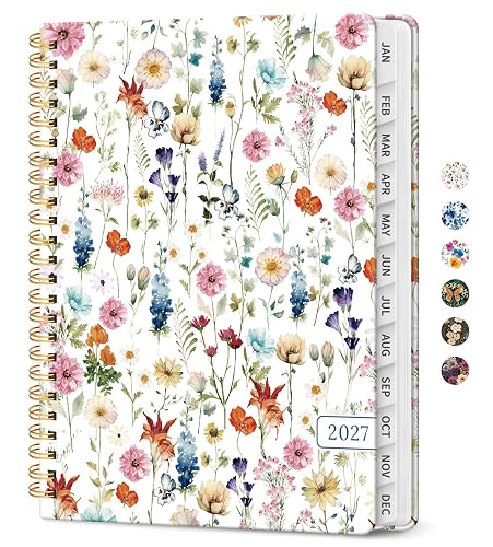 2027 Planner, Jan 2027-Dec 2027 Monthly & Weekly Calendar Planner | 6.3" x 8.5", Hardcover Calendar, Spiral Agenda Book with Tabs, Office School Home Supplies for Women and Men, Wildflowers