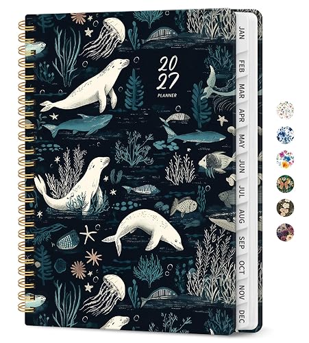 2027 Planner, Jan 2027-Dec 2027 Monthly & Weekly Calendar Planner | 6.3" x 8.5", Hardcover Calendar, Spiral Agenda Book with Tabs, Office School Home Supplies for Women and Men, Secret Sea