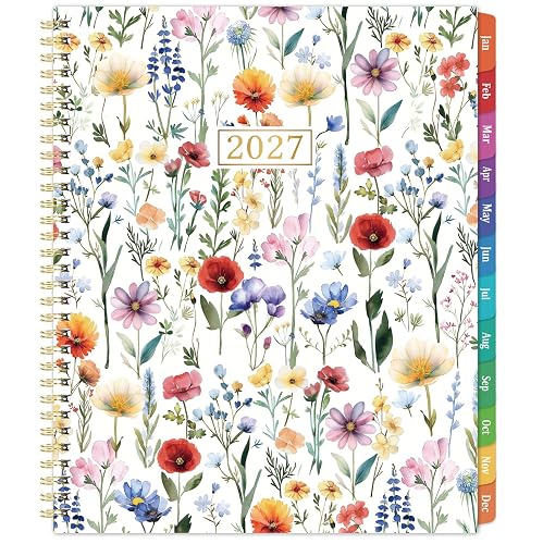 2027 Planner - Jan. 2027 - Dec. 2027, Calendar 2027 for Office, School | 8.5" x 11", 2027 Calendar Planner Book & Organizer with Monthly Tabs, Cardboard Cover, Spiral Bound, Inner Pocket