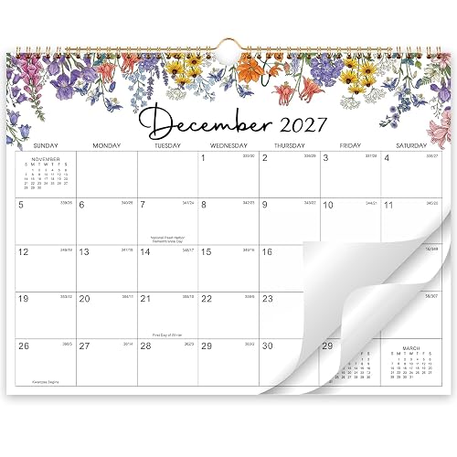 2027 Wall Calendar - Calendar 2027, Jan 2027 - Dec 2027, 15'' x 11.5" | 12‑Month Hanging Calendar , 6 Floral Themes, Big Writing Blocks, Julian Dates, Spiral Bound with Note Section for Planning