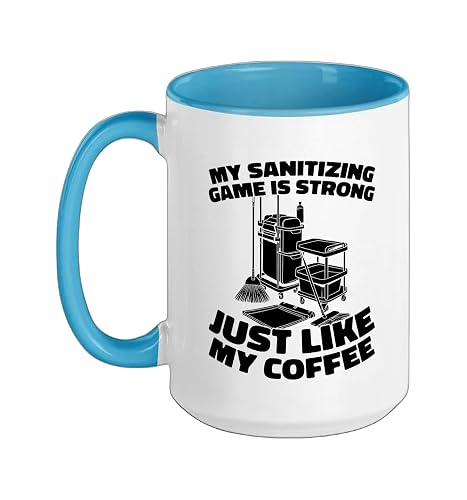 Cleaner - Janitorial Housekeeping Sanitation Cleaner Ceramic Mug, Blue/White, 15oz