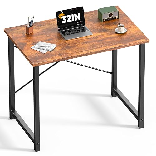 DUMOS 31.5 Inch Small Computer Desk, Home Office Desks for Bedroom, Brown | Modern Study Writing Work Table, Craft PC Gaming Desk Simple Workstation with Reinforcement Structure