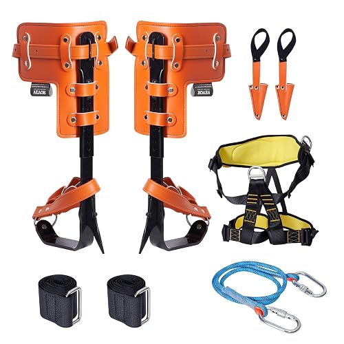 VEVOR Tree Climbing Spikes Set, 1 Pair Height-Adjustable Climbing Spurs with Security Harness and Utility Rope, 350lbs Load Capacity Tree Climbing Gear, Arborist Equipment for Climbers, Fruit Picking