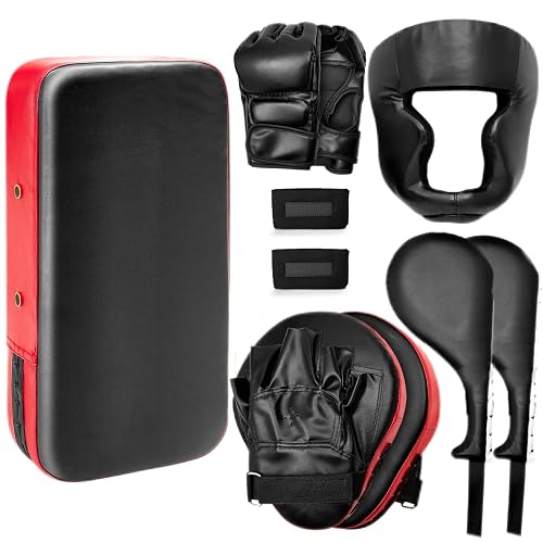 Gemscream 10 in 1 Taekwondo Kick Pad Boxing Set for Youth | Taekwondo Kick Pad, Focus Mitts, Boxing Gloves, Head Guard, PU Leather Martial Arts Gear for Karate, Muay Thai, Mma