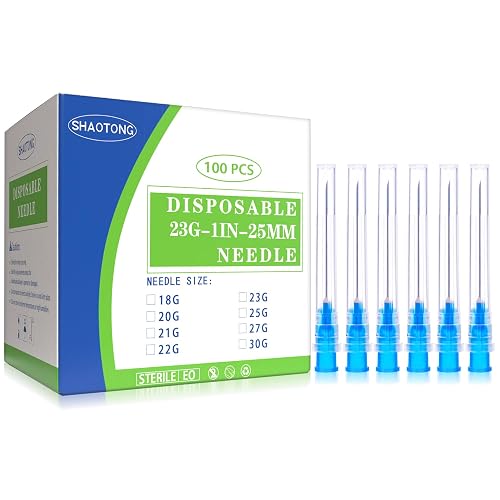 23 Gauge 1 Inch Needles Luer Lock Disposable Lab Supplies, Pack of 100 | SHAOTONG 23G 1” 25mm Needle with Cap for Liquids Measuring or Refilling, Sterile, Individually Wrapped