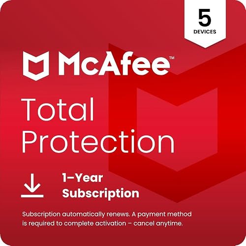 McAfee Total Protection 2026 Antivirus Software for 5 Devices | Auto-Renews | 1-year subscription includes VPN, text, email and video scam protection, identity monitoring and password manager