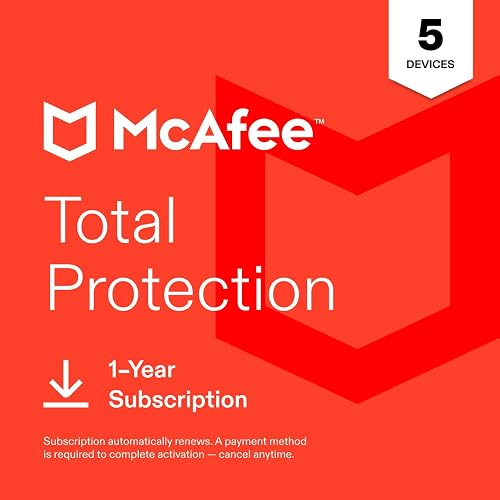 McAfee Total Protection 2027 Antivirus Software for 5 Devices | Auto-Renews | 1-year subscription includes VPN, text, email and video scam protection, identity monitoring and password manager