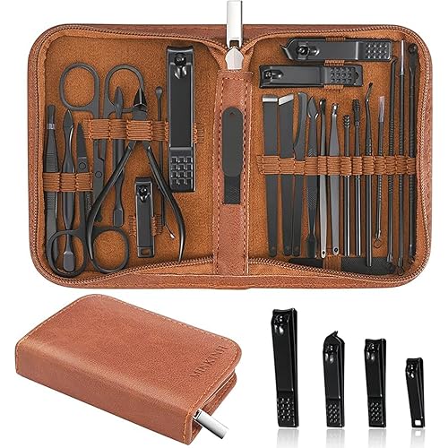 MINKINH Manicure Set Nail Clippers Set Pedicure Kit, 26-Piece Brown | Stainless Steel Manicure Kit, Nail Care Tools with Travel Case, Hand & Foot Care - Gifts for Men Women, Family & Friends