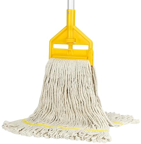 VOUBIEN Commercial Mop Heavy Duty Industrial Cotton Mops with Long Handle | 59" Aluminum Handle/Looped-End String Mops Head/Dry Wet Use for Home/Kitchen/Garage/Office/Concrete/Tile Floor Cleaning