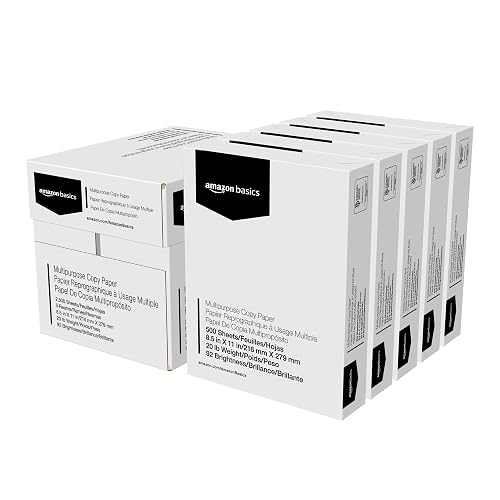 Amazon Basics Multipurpose Copy Printer Paper, 20 lb, 8.5 x 11 Inches, 5 Reams (2,500 Sheets), 92 Bright White