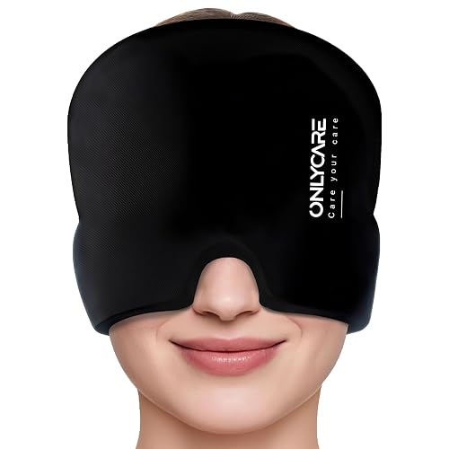 ONLYCARE Migraine Relief Cap, Headache Relief Cap Ice Pack Mask Head Wrap | Soothing Cold Cap with Odorless Reusable Gel for Tension Stress Hangover & Puffy Eyes, Relaxing Gifts for Women, Mom, Father