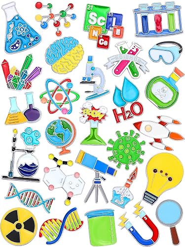 JUNEBRUSHS 28 pcs Science Enamel Pins Funny Scientist Laboratory Themed Brooch Lapel Pins for Party Decorations Gift Supplies Clothes Backpacks Decor Accessories