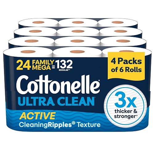 Cottonelle Ultra Clean Toilet Paper, 24 Family Mega Rolls=132 Regular Rolls