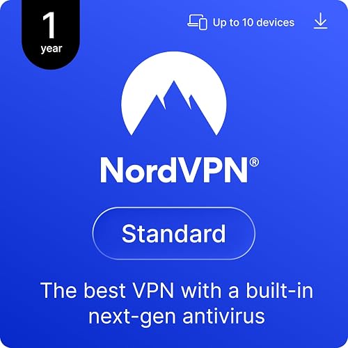 NordVPN Standard, 1 Year, 10 Devices, Best VPN, Next-Gen Antivirus, Digital Code