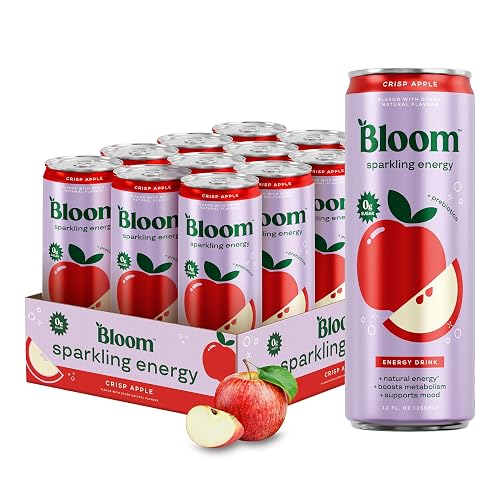 Bloom Nutrition Zero Sugar Energy Drink, Apple Crisp, 12oz 12pk | 180mg natural caffeine with prebiotics, green tea extract & lychee for energy, focus and feel-good refreshment.