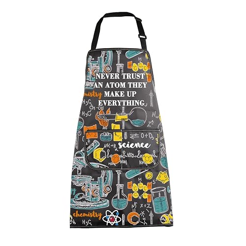 MBMSO Science Apron - Funny Lab Technician Apron 'Never Trust an Atom' - Perfect for Science Lovers