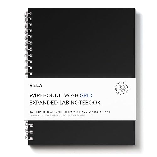 Vela Sciences Advanced W7-B Expanded Wirebound Lab Notebook, 9.25 x 11.75 in (23.5 x 30 cm), 144 Pages, Double Wire Looped, 70lb Heavyweight Paper (1-Pack, Grid)