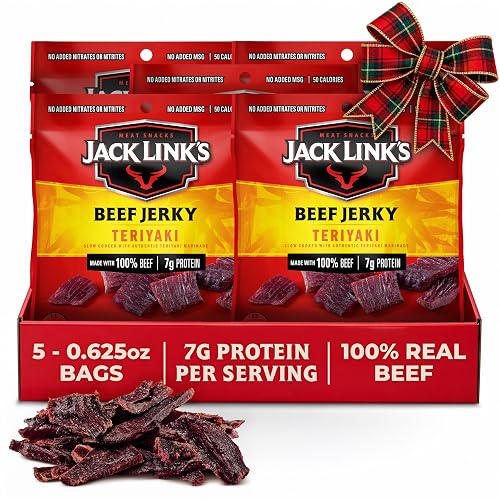 Jack Link's Teriyaki Beef Jerky Multipack - (5 Pack) 0.625 oz | Bags - Ready to Eat Real Meat Protein Snacks - 7g Protein per Serving - Made with 100% Real Beef