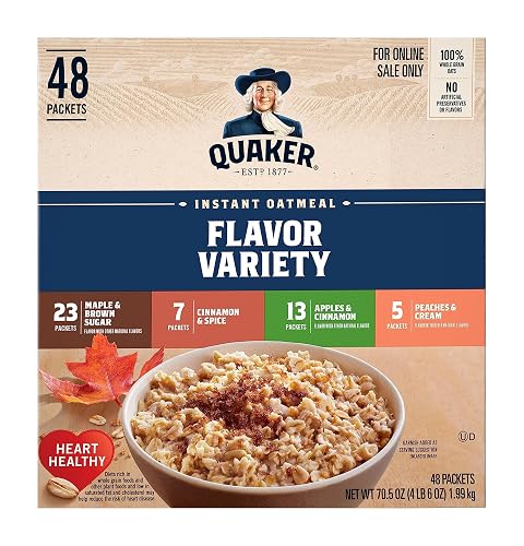 Quaker Instant Oatmeal, 4 Flavor Variety Pack, Individual Packets, 48 Count