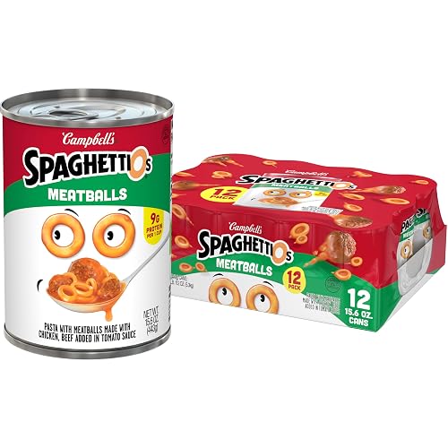 SpaghettiOs Canned Pasta with Meatballs, 15.6 oz Can (12 Pack) | Quick and Easy Canned Pasta Meal with Meatballs and Tomato Sauce for Kids' Lunches and Family Meals