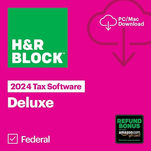 (Old Version) H&R Block Tax Software Deluxe 2024 Win/Mac with Refund Bonus Offer (Amazon Exclusive) [PC/Mac Online Code]