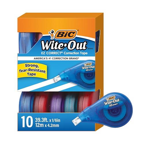 BIC Wite-Out EZ Correct Correction Tape, 10-Count | holiday Stocking Stuffers, Tear-Resistant Tape, Instant Write-Over Corrections, School and Writing Supplies