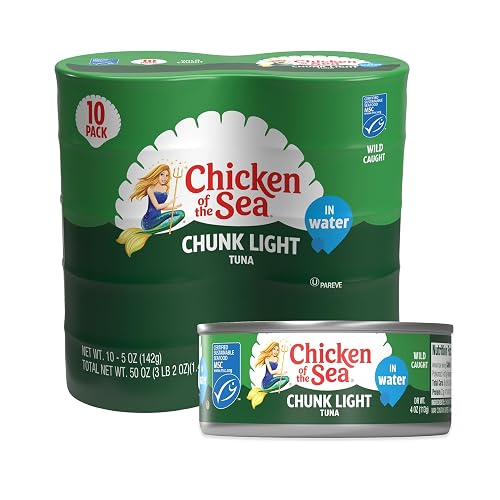 Chicken of the Sea Wild Caught Chunk Light Tuna, 5 Ounce Cans, 10-Count – High Protein 100% Classic Chunk Tuna in Water – Delicious, Easy, Nutritious Ready to Eat Meals
