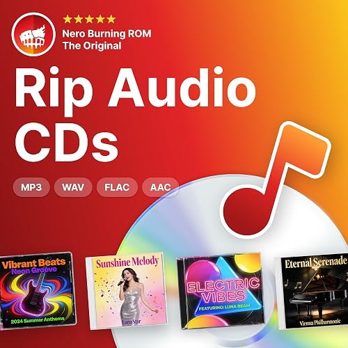 Nero CD Ripper Software | Convert Audio CDs to MP3, FLAC, AAC, WAV | Digitize Music with Gracenote Recognition | Burning ROM Technology | Lifetime License | 1 PC | Windows 11/10