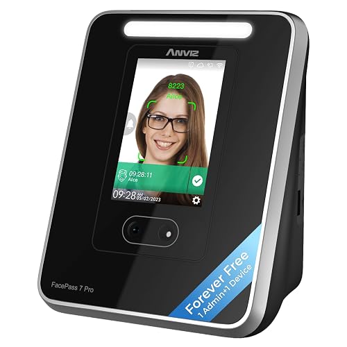 ANVIZ FacePass 7 Pro Cloud-Based Face Time Clock for Business | Biometric Clock In and Out Machine For Employees Small Business, Support Door Access, Touchscreen, 2.4GHz WiFi, 2RFID Cards