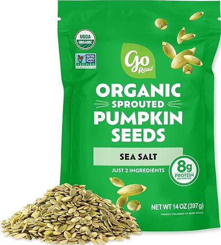 Go Raw Organic Sprouted Pumpkin Seeds - Sea Salted Pepita Snack | Keto, Non-GMO, Vegan, Gluten-Free, Kosher, Paleo, Protein-Packed Superfood, Healthy Vegan Snack for Adults and Kids, 14oz Bag