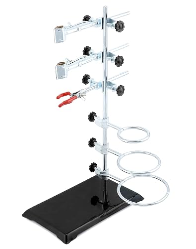 QWORK Laboratory Grade Metalware Set, Lab Support Stand Set with Iron Clamp Holder, Flask Clamp, and Condenser Stand